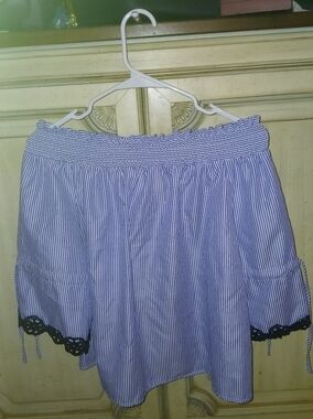 Striped Off-Shoulder Blouse in Blue